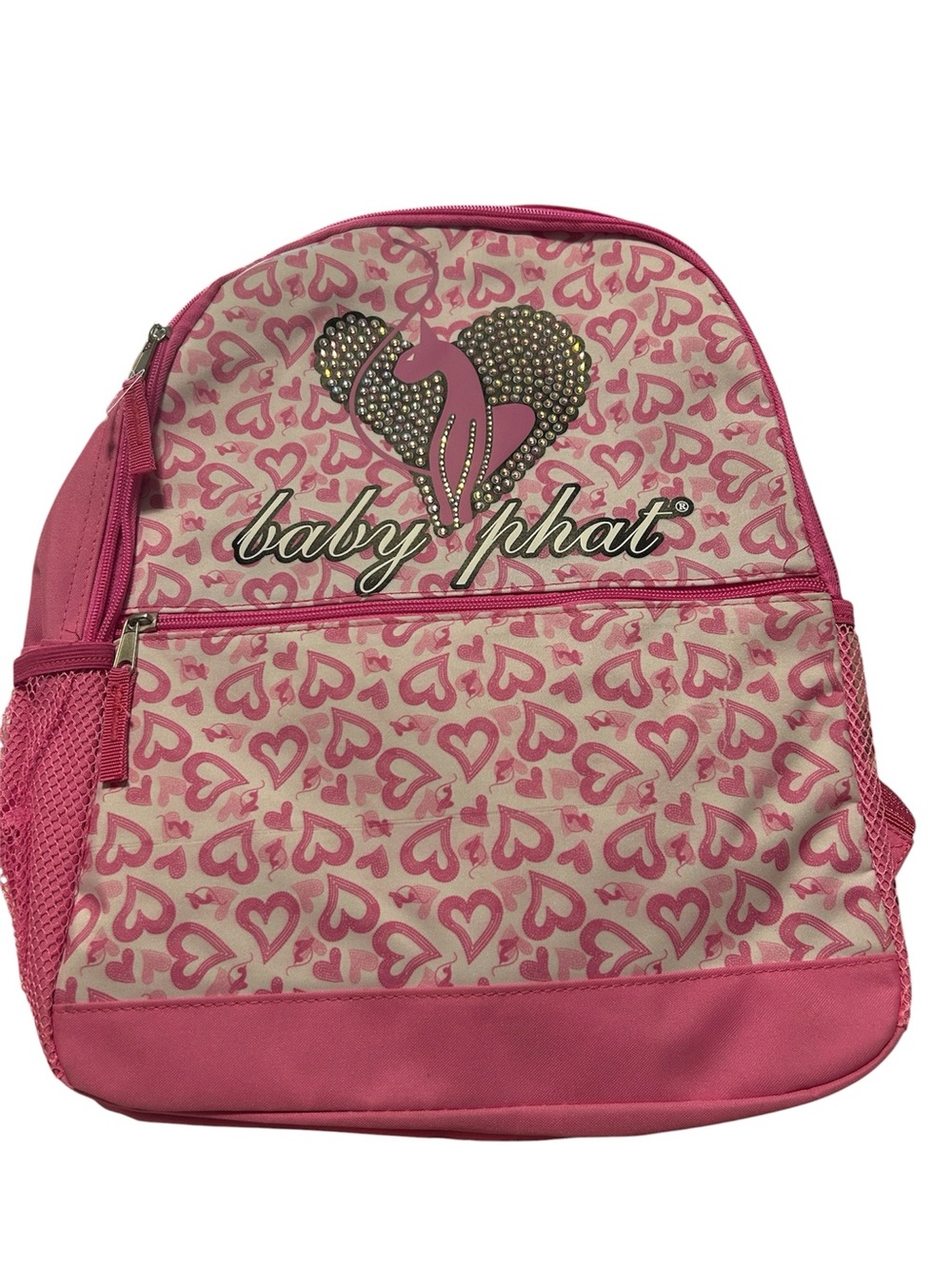 Baby Phat Hot Pink Heart-Print Kids Backpack with Rhinestone Logo